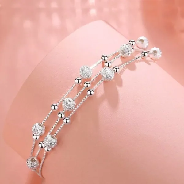 925 Sterling Silver Bead Linked Bracelet Women Girls Jewellery Gift UK - Image 4