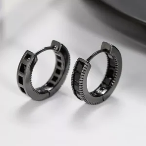 925 Sterling Silver Black Crystal Hoop Earrings Jewellery Women Girls Gift UK