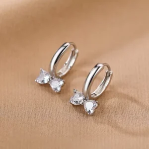 925 Sterling Silver Crystal Bow Hoop Earrings Women Girls Jewellery Gift