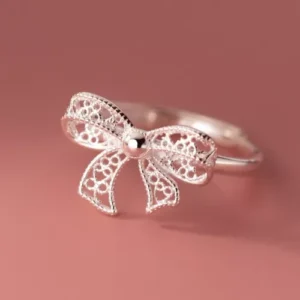 925 Sterling Silver Bow Tie Adjustable Ring Womens Girls Jewellery Gift UK