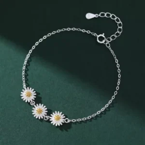 925 Sterling Silver Beautiful Flower Linked Charm Bracelet Women Girls Jewellery