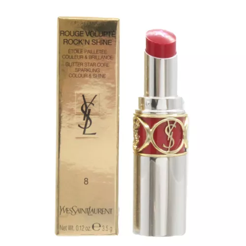 YSL Red Lipstick Rouge Volupte Shine Glitter Star Core Shine 8 Rock'N Red Lip