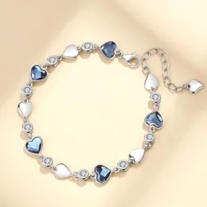 925 Sterling Silver Crystal Love Heart Linked Charm Bracelet Women Jewellery UK
