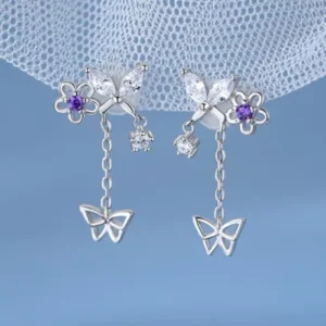 925 Sterling Silver Crystal Butterfly Drop Stud Earrings Jewellery Gift UK
