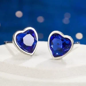 925 Sterling Silver Blue Crystal Ocean Heart Stud Earrings Womens Jewellery Gift