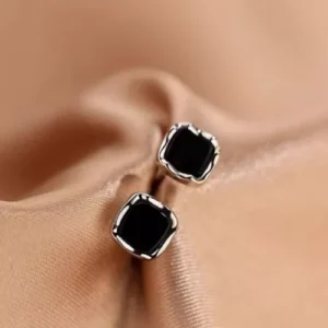925 Sterling Silver Black CZ Square Shaped Stud Earrings Women Jewellery Gift