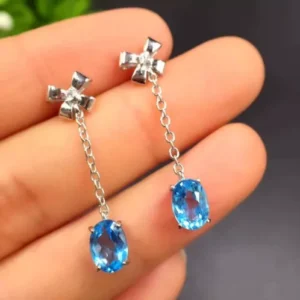 925 Sterling Silver Blue Crystal Bow Drop Necklace Hook Earrings Women Jewellery