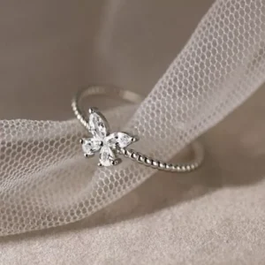 925 Sterling Silver Crystal Butterfly Adjustable Ring Women Girls Jewellery Gift