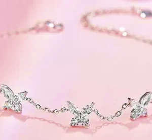 925 Sterling Silver Crystal Butterfly Charm Linked Bracelet Women Jewellery Gift