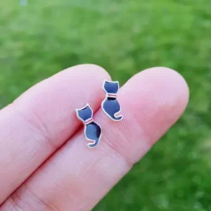 925 Sterling Silver Black Resin Cute Cat Kitty Stud Earrings Women Girl Gifts UK