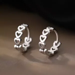 925 Sterling Silver Hollow Heart Link Hoop Earrings Jewellery Women Girls Gift
