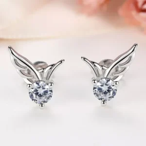 925 Sterling Silver Crystal Angel Wing Stud Earrings Women Girls Jewellery Gift
