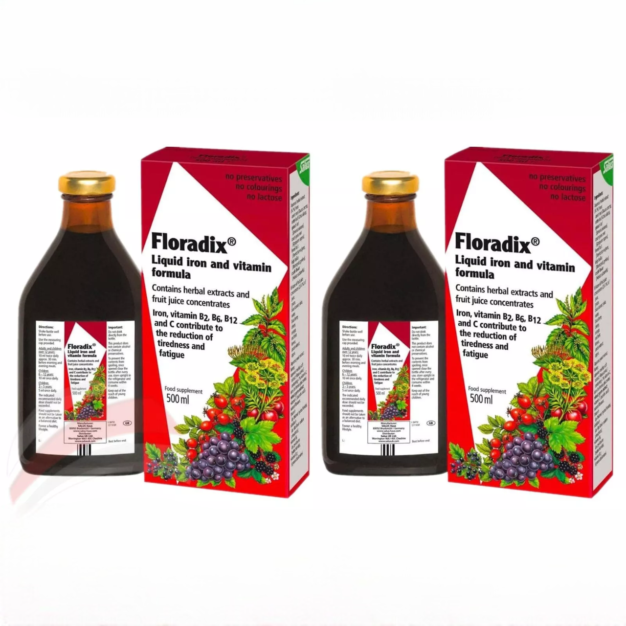 Floradix Liquid Iron Formula Contains Gluten 500ml (PACK 2)