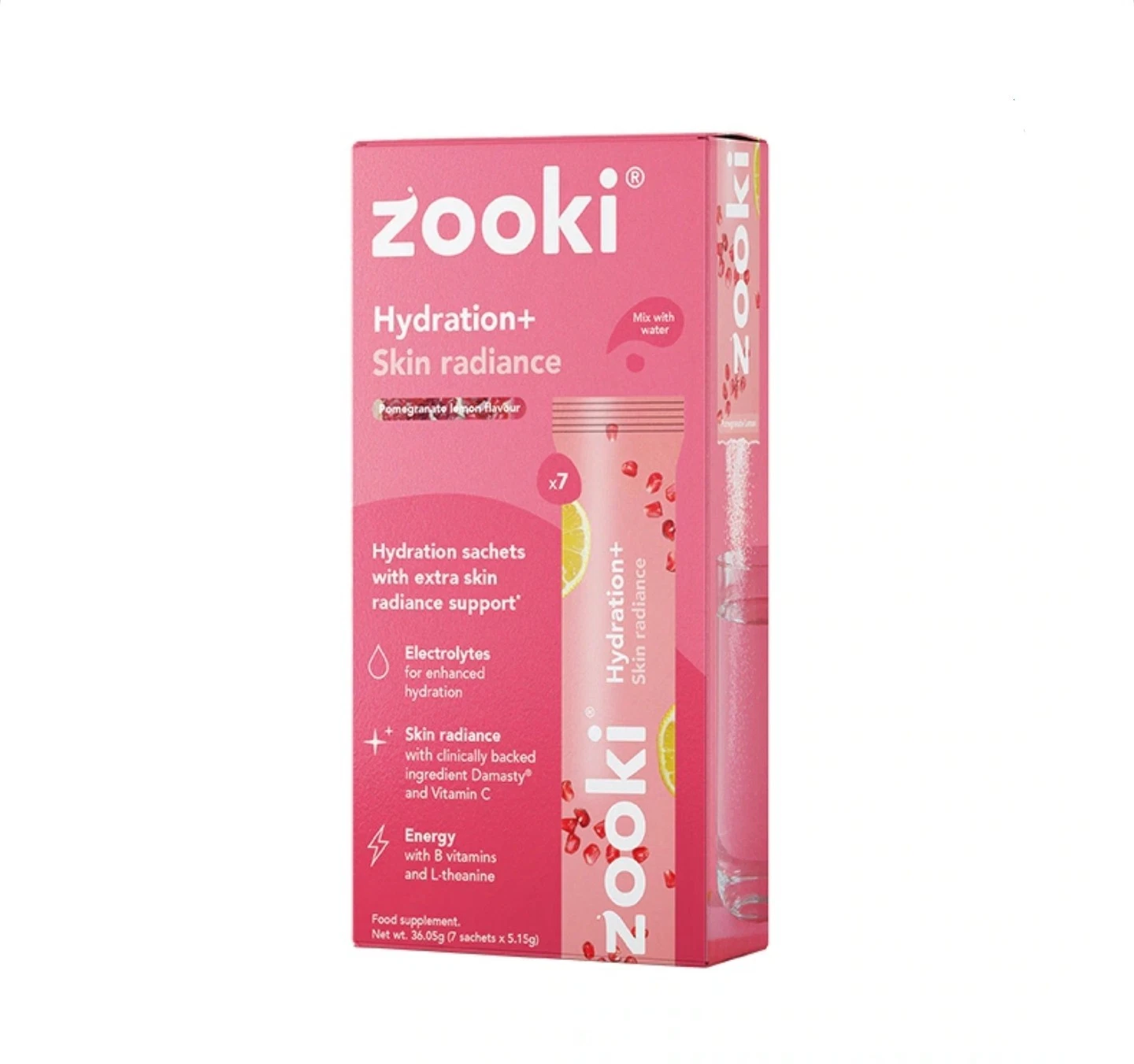 Zooki Hydration+ Skin Radiance, pomegranate Lemon 7 Sachets