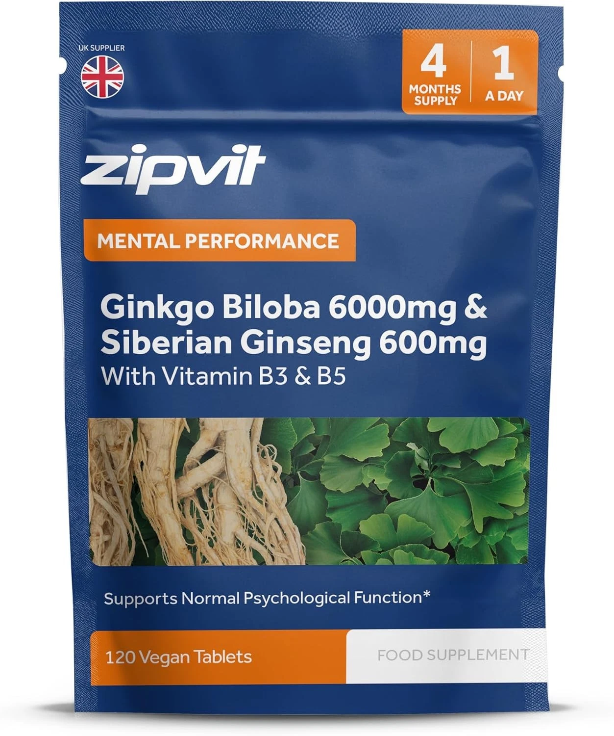 Zipvit Ginkgo Biloba 6000mg & Siberian Ginseng 600mg with Vitamins B3 & B5,.