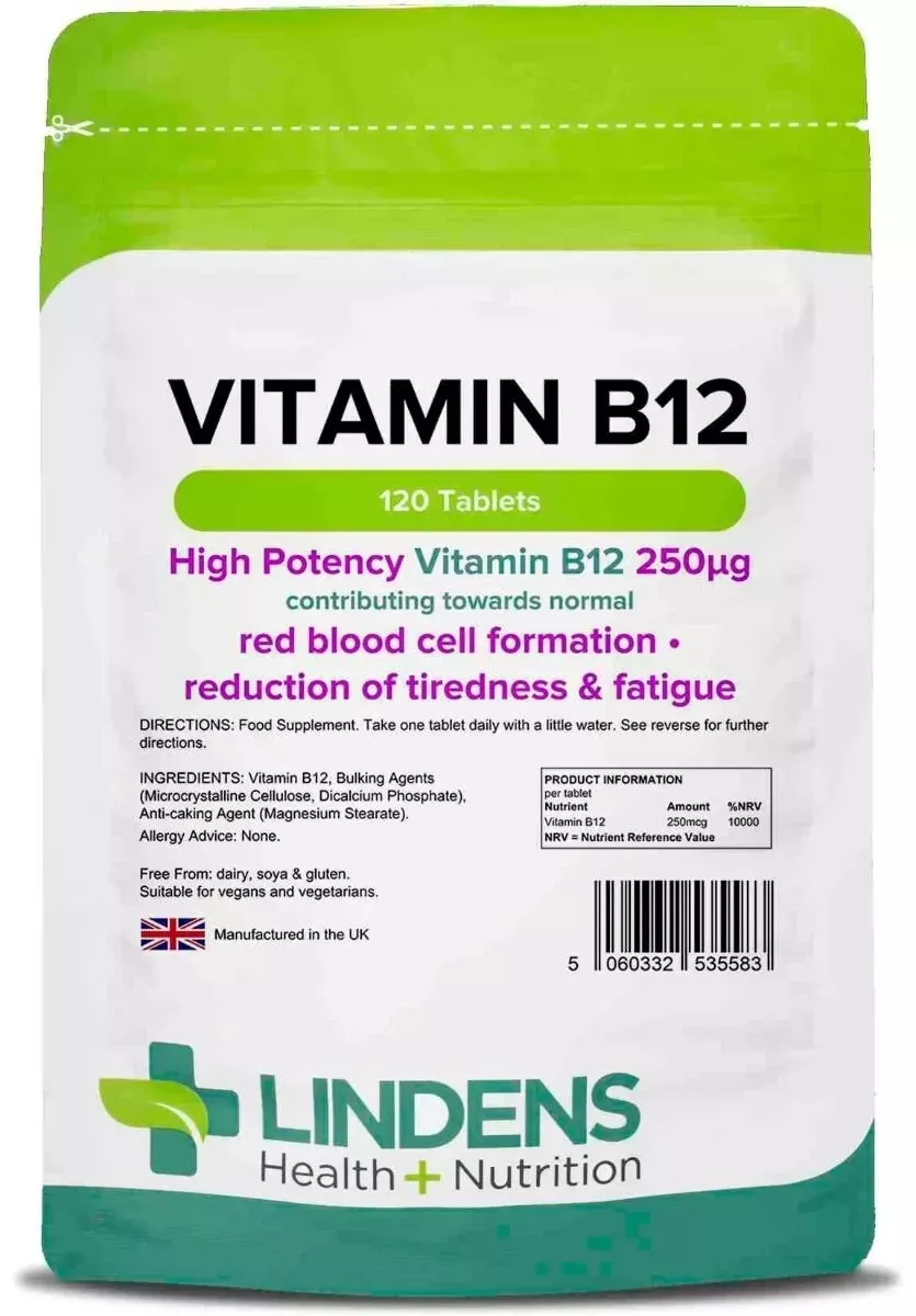 **Lindens Vitamin B12 250mcg 120 Tablets HIGH Potency for Tiredness & Fatigue