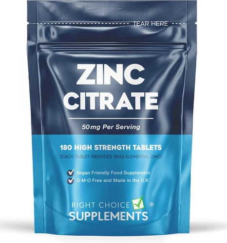 Zinc Citrate 50Mg Tablets – 180 High Strength Vegan Tablets