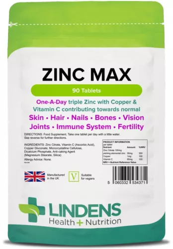 Zinc Max Tablets (90 pack) Triple Strength Zinc with Copper & Vitamin C
