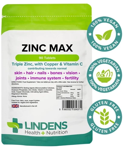 Zinc Citrate Max Triple Strength 90 Tablets with Vitamin C & Copper