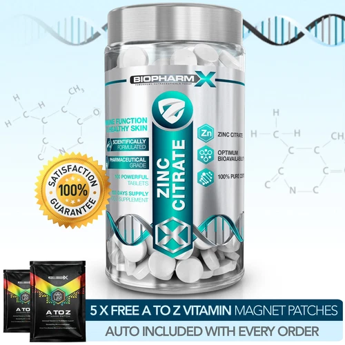 ZINC CITRATE TABLETS + 5 FREE A TO Z VITAMIN PATCHES SEXUAL HEALTH SKIN HAIR++