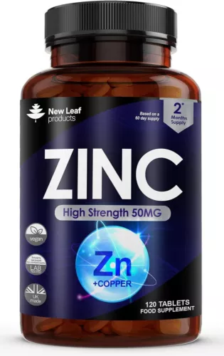 Zinc 50mg High Strength Zinc Tablets with Copper, Pure Zinc Supplements