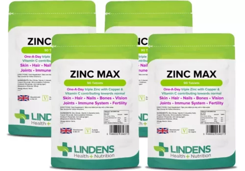 Zinc Max Tablets (360 pack) Triple Strength Zinc with Copper & Vitamin C Lindens