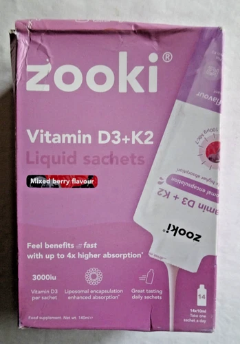 Zooki Liposomal Vitamin D3 + K2 3,000iu Mixed Berry Flavour 14x10ml 01/27