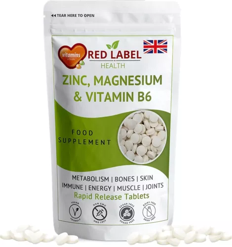 Zinc Magnesium and Vitamin B6 Tablets Supplements for Men & Women, Pack of 60 Ta