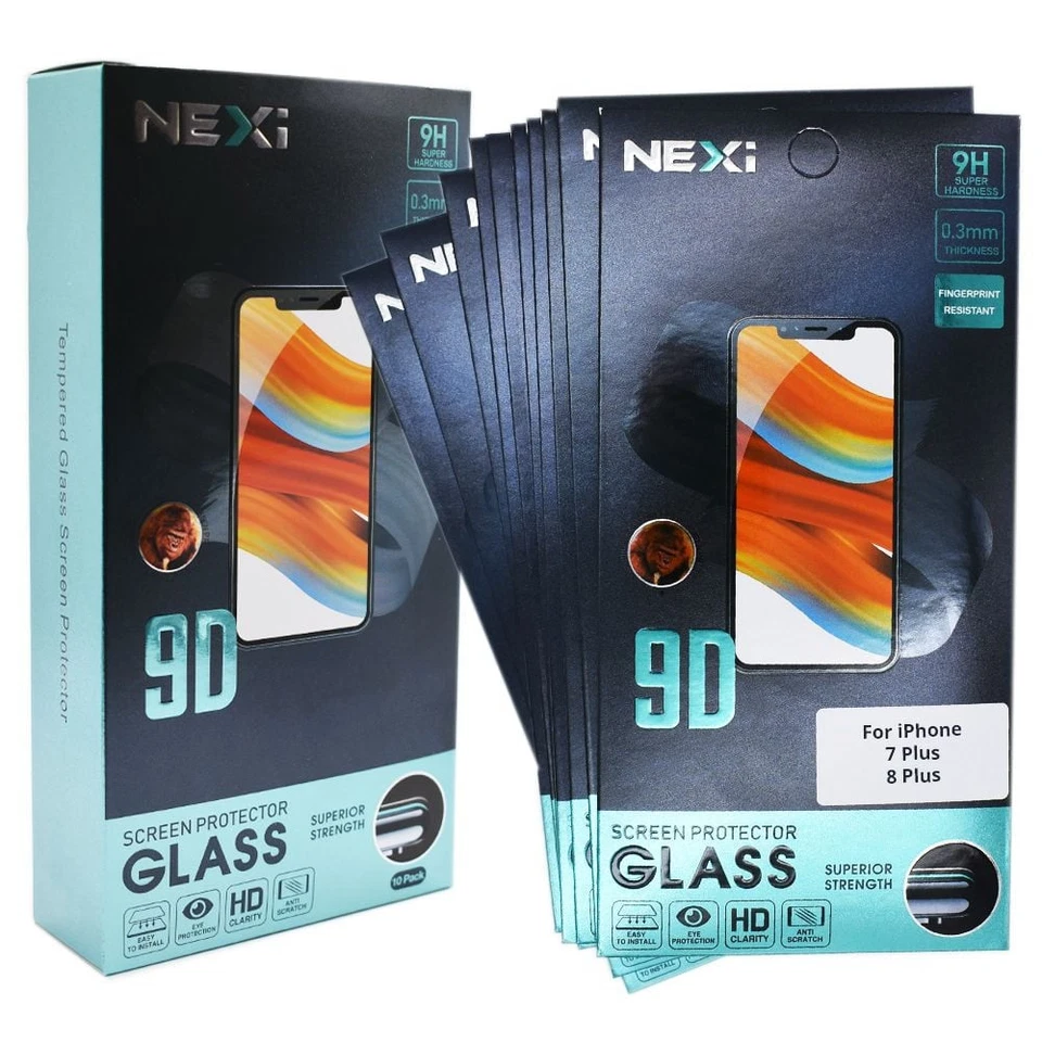 10x NEXi 9D Tempered Glass Screen Protector For iPhone 7 Plus 8 Plus Cover Black